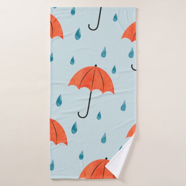 Seamless umbrellas and rain drops pattern. Waterco Bath Towel (Bath Towel)