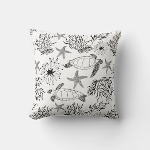 Seamless underwater sea ocean turtle plants coral cushion