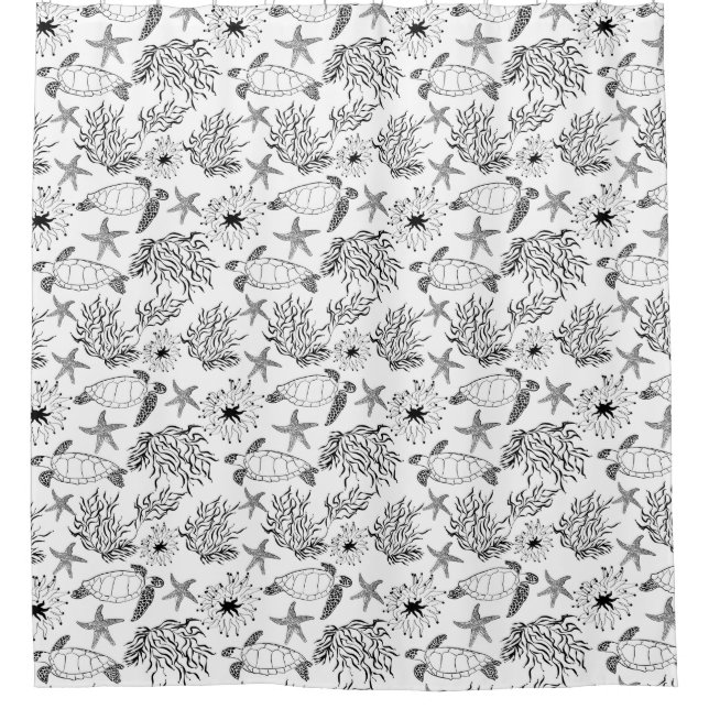 Seamless underwater sea ocean turtle plants coral  shower curtain (Front)