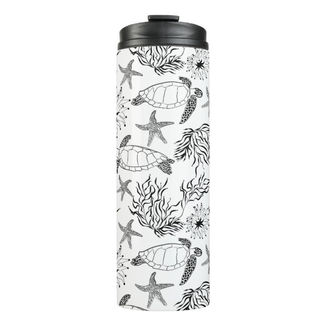 Seamless underwater sea ocean turtle plants coral  thermal tumbler (Front)