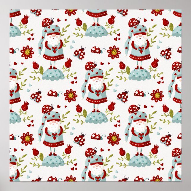 Seamless Valentine Pattern Christmas Santa, flower Poster (Front)