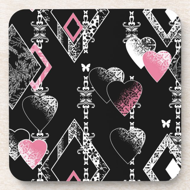 Seamless Valentines Day love black pattern hearts Coaster (Front)
