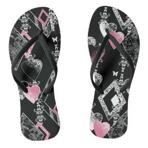 Seamless Valentines Day love black pattern hearts Flip Flops