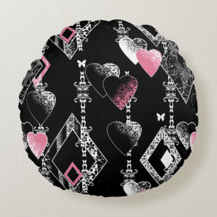 Seamless Valentines Day love black pattern hearts Round Cushion