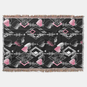 Seamless Valentines Day love black pattern hearts Throw Blanket