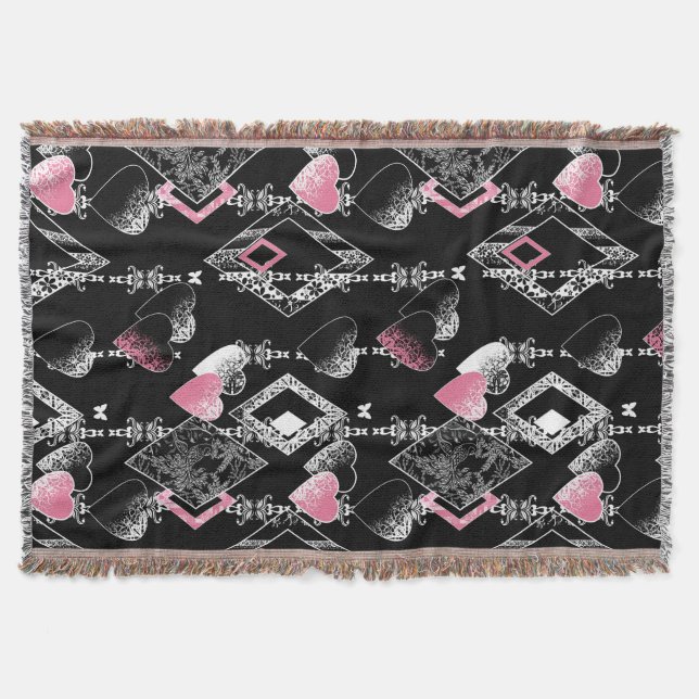 Seamless Valentines Day love black pattern hearts Throw Blanket (Front)