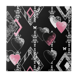 Seamless Valentines Day love black pattern hearts Tile
