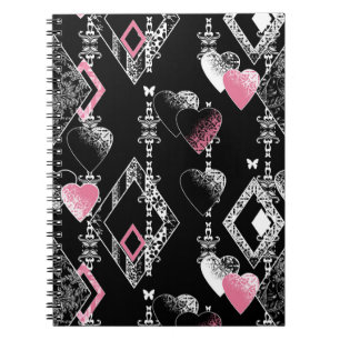 Seamless Valentines Day love black white pattern h Notebook