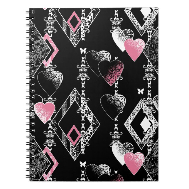 Seamless Valentines Day love black white pattern h Notebook (Front)