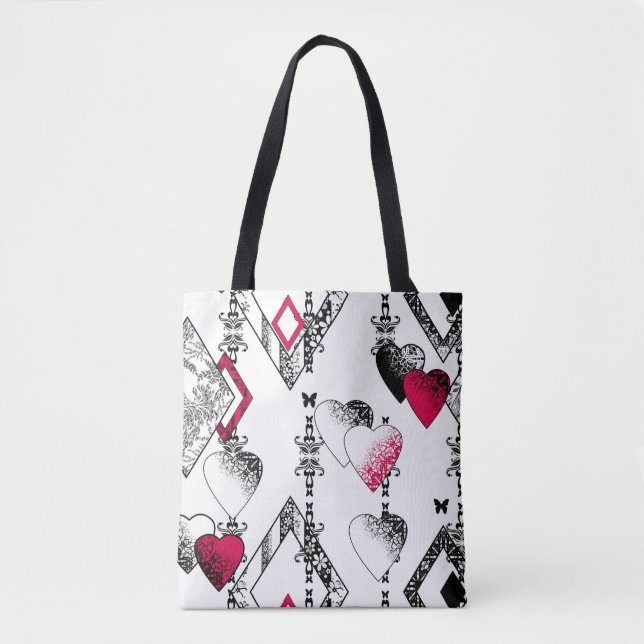 Seamless Valentines Day love black white pattern h Tote Bag (Front)
