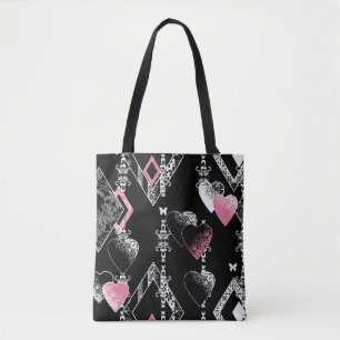 Seamless Valentines Day love black white pattern h Tote Bag