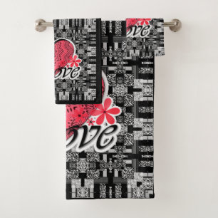 Seamless Valentine's Day Love grey white red patte Bath Towel Set