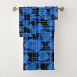 Seamless Valentines Day navy hearts chequered plai Bath Towel Set