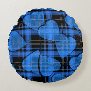 Seamless Valentines Day navy hearts chequered plai Round Cushion