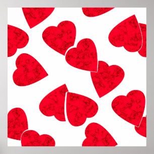 Seamless Valentines Day red hearts white pattern b Poster