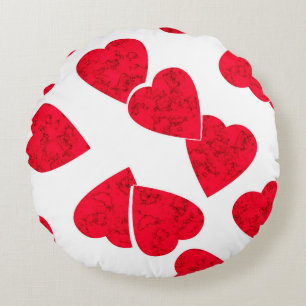 Seamless Valentines Day red hearts white pattern b Round Cushion