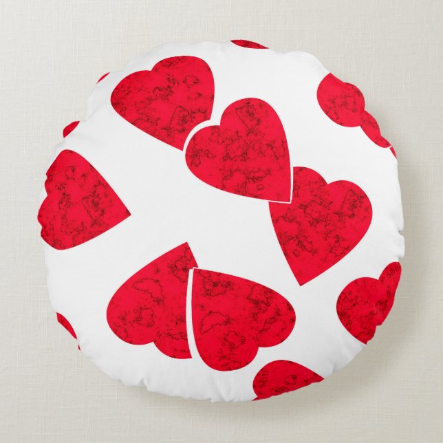 Seamless Valentines Day red hearts white pattern b Round Cushion (Front)