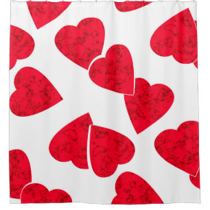 Seamless Valentines Day red hearts white pattern b Shower Curtain