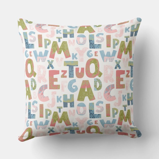 Seamless Vintage Alphabet Pattern Pillow (Back)