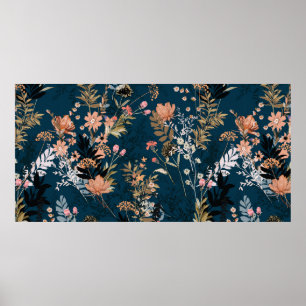 Seamless vintage autumn pattern with red and orang poster