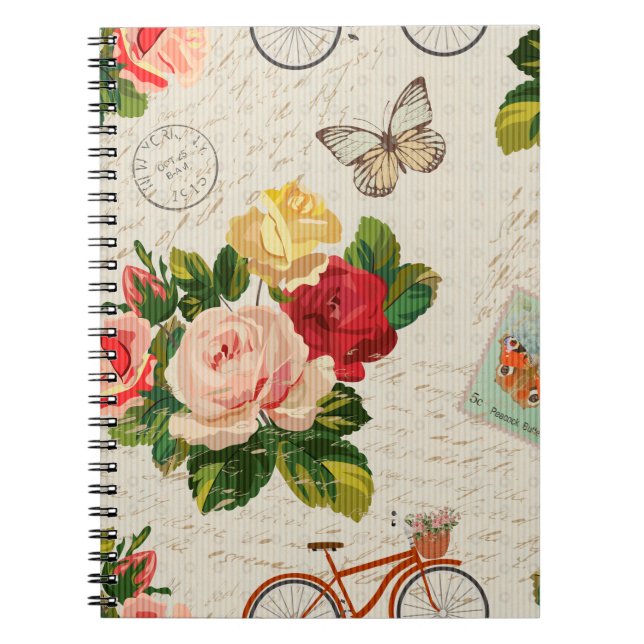 Seamless vintage background with flowers and butte notebook (Front)