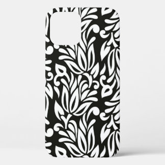 Seamless vintage black and white textile floral pa iPhone 12 case