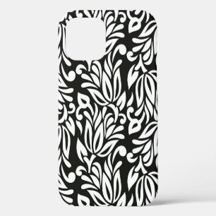 Seamless vintage black and white textile floral pa iPhone 12 case