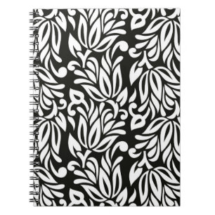 Seamless vintage black and white textile floral pa notebook