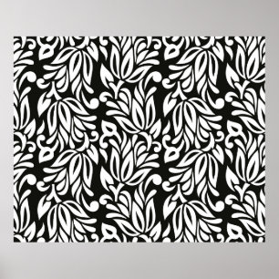 Seamless vintage black and white textile floral pa poster
