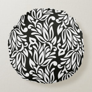 Seamless vintage black and white textile floral pa round cushion