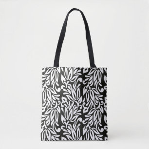 Seamless vintage black and white textile floral pa tote bag