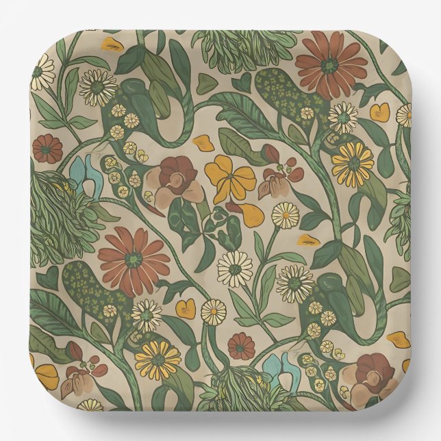 Seamless vintage botanical pattern  paper plate (Front)