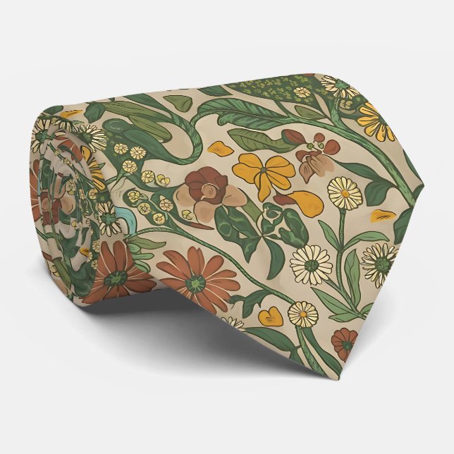 Seamless vintage botanical pattern  tie (Rolled)