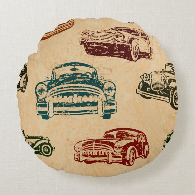 Seamless vintage car background. round cushion (Front)
