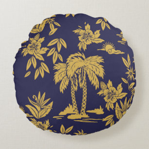 Seamless vintage design designs with Hawaii, trop Round Cushion