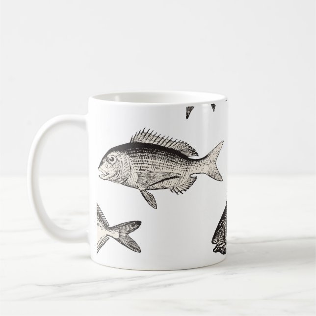 Seamless vintage fish patternvintage, fish, patter coffee mug (Left)