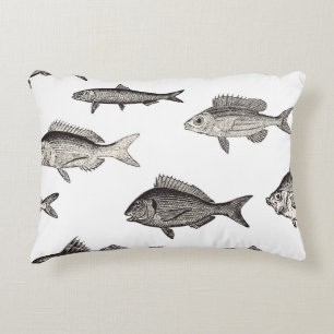 Seamless vintage fish patternvintage, fish, patter decorative cushion