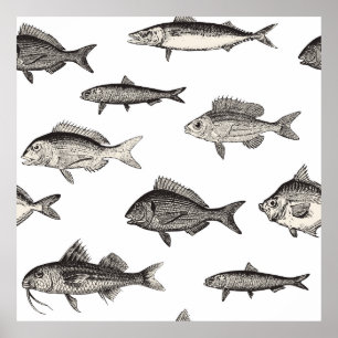 Seamless vintage fish patternvintage, fish, patter poster