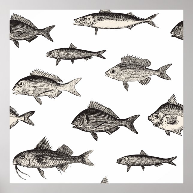 Seamless vintage fish patternvintage, fish, patter poster (Front)