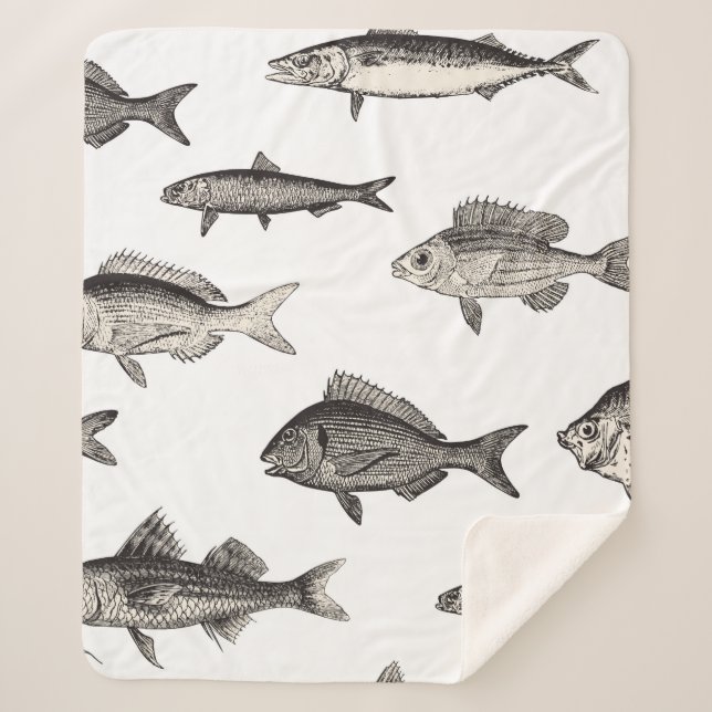 Seamless vintage fish patternvintage, fish, patter sherpa blanket (Front)