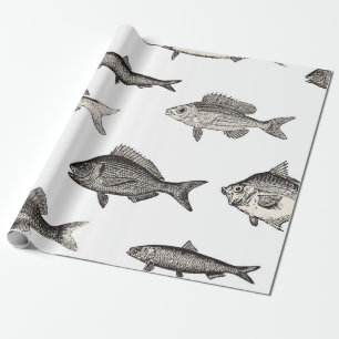 Seamless vintage fish patternvintage, fish, patter wrapping paper