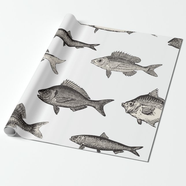 Seamless vintage fish patternvintage, fish, patter wrapping paper (Unrolled)