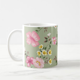 Seamless vintage flower pattern on green backgroun coffee mug
