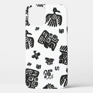Seamless vintage maya pattern. Black and white eth iPhone 12 Case