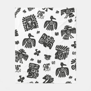Seamless vintage maya pattern. Black and white eth Fleece Blanket