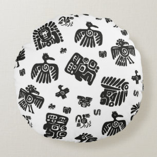 Seamless vintage maya pattern. Black and white eth Round Cushion