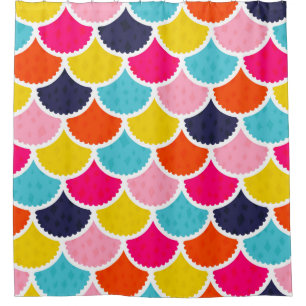 Seamless vintage mermaid pattern as colourful fish shower curtain