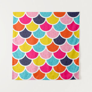 Seamless vintage mermaid pattern as colourful fish tapestry