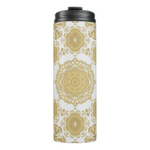 Seamless vintage ornamental texture, oriental, med thermal tumbler
