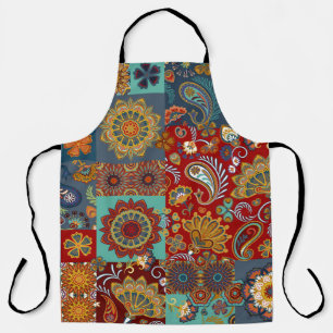 Seamless vintage patchwork tile with paisley and m apron